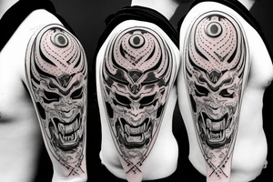 Demon Samurai mask destroyed and bloodied tattoo idea