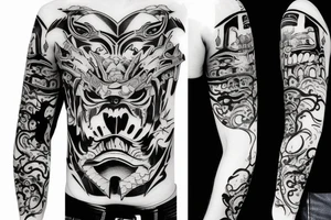 Demon Samurai mask destroyed and bloodied tattoo idea