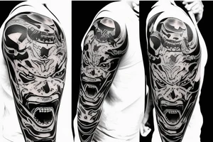 Demon Samurai mask destroyed and bloodied tattoo idea