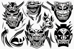 Samurai screaming in pain with his mask destroyed showing his skull underneath tattoo idea
