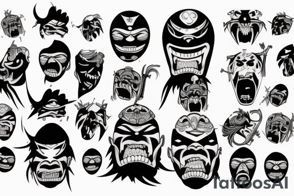 Samurai screaming in pain with his mask destroyed showing his skull underneath tattoo idea