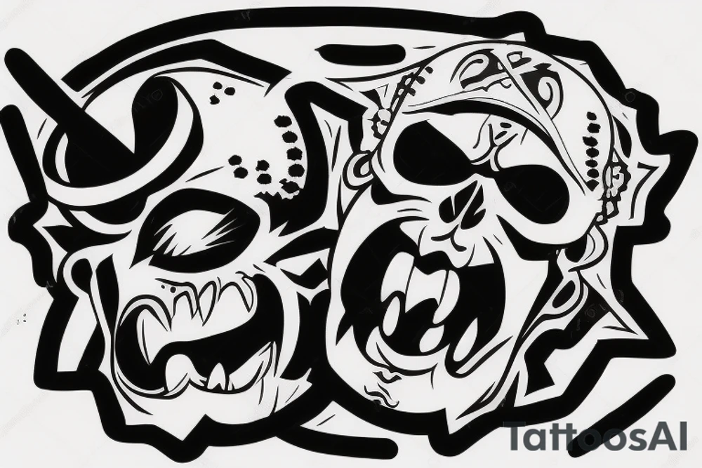 Samurai screaming in pain with his mask destroyed showing his skull underneath tattoo idea