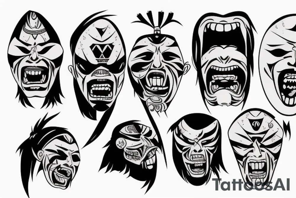 Samurai screaming in pain with his mask destroyed showing his skull underneath tattoo idea