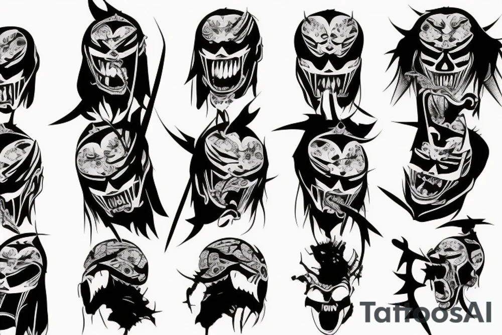 Samurai screaming in pain with his mask destroyed showing his skull underneath tattoo idea