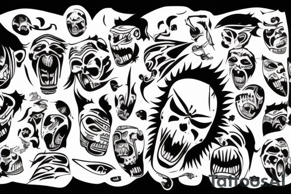 Samurai screaming in pain with his mask destroyed showing his skull underneath tattoo idea