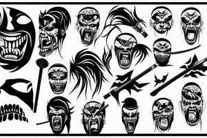 Samurai screaming in pain with his mask destroyed showing his skull underneath tattoo idea