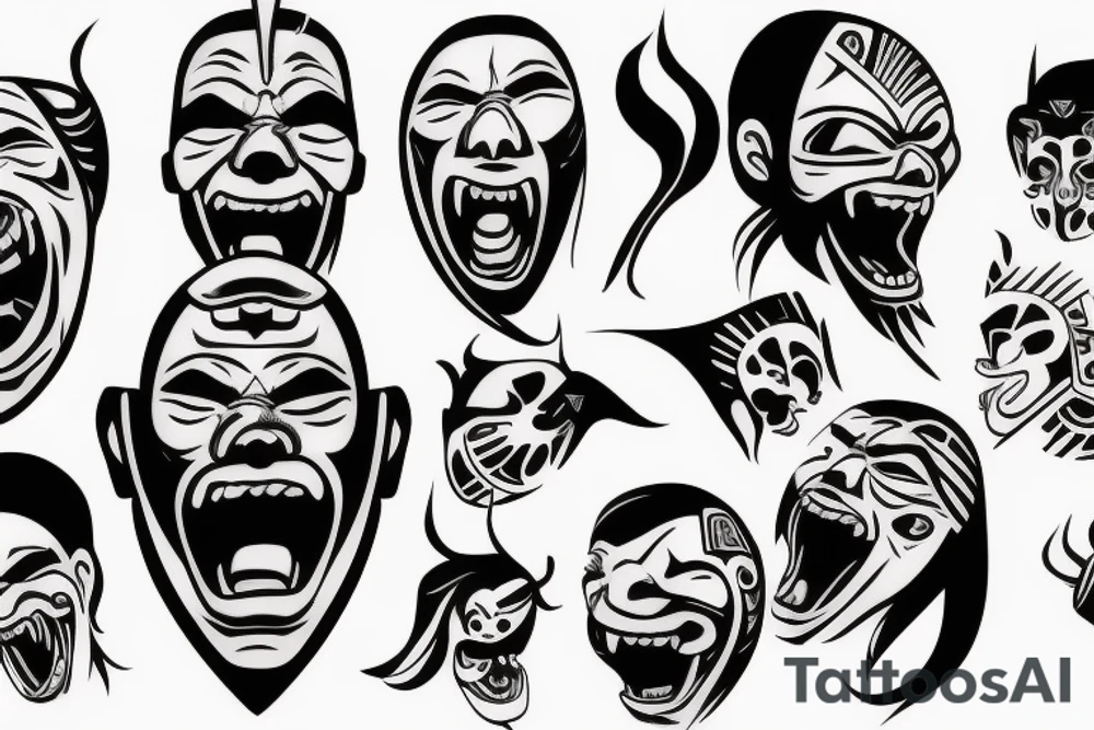Samurai screaming in pain with his mask destroyed showing his skull underneath tattoo idea