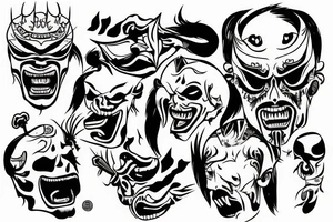 Samurai screaming in pain with his mask destroyed showing his skull underneath tattoo idea