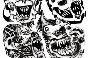 Oni screaming in pain with his mask destroyed showing his skull underneath tattoo idea