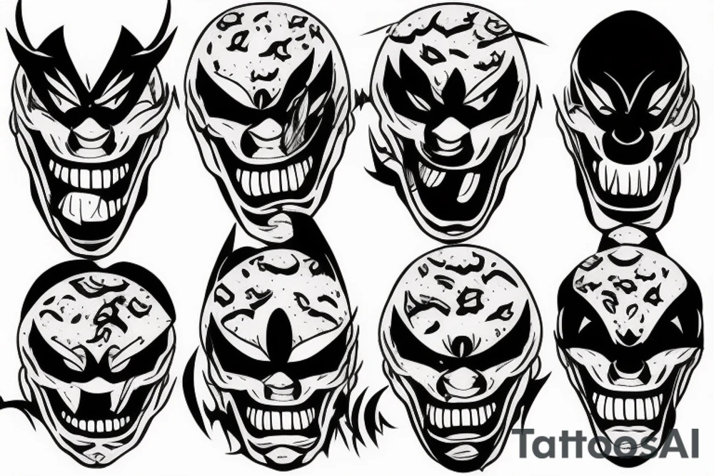 Oni screaming in pain with his mask destroyed showing his skull underneath tattoo idea