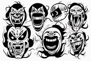 Oni screaming in pain with his mask destroyed showing his skull underneath tattoo idea
