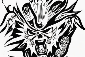 Oni screaming in pain with his mask destroyed showing his skull underneath tattoo idea