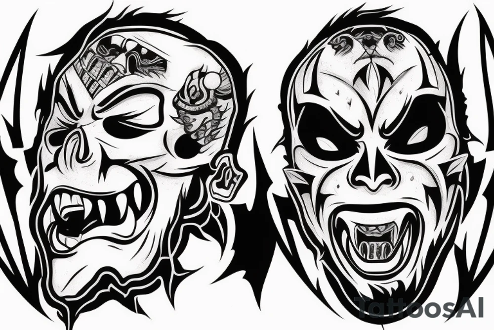 Oni screaming in pain with his mask destroyed showing his skull underneath tattoo idea