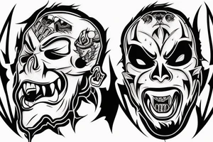 Oni screaming in pain with his mask destroyed showing his skull underneath tattoo idea
