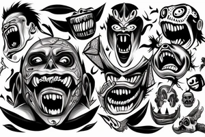 Oni screaming in pain with his mask destroyed showing his skull underneath tattoo idea