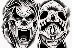 Oni screaming in pain with his mask destroyed showing his skull underneath tattoo idea