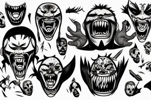 Oni screaming in pain with his mask destroyed showing his skull underneath tattoo idea