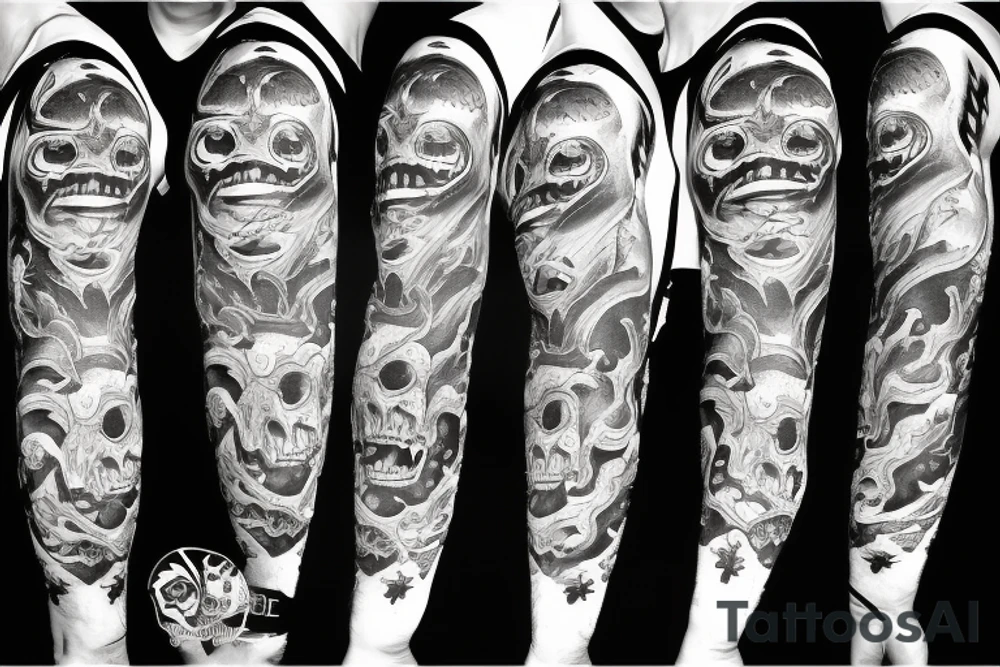 Oni screaming in pain with his mask destroyed showing his skull underneath tattoo idea