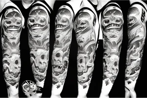 Oni screaming in pain with his mask destroyed showing his skull underneath tattoo idea