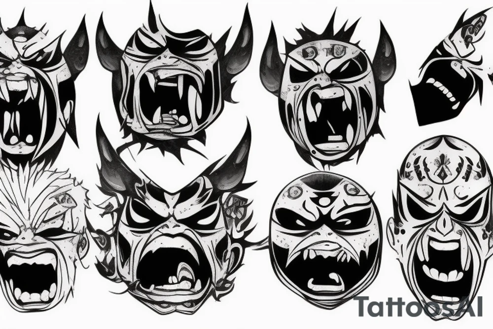 Oni screaming in pain with his mask destroyed tattoo idea