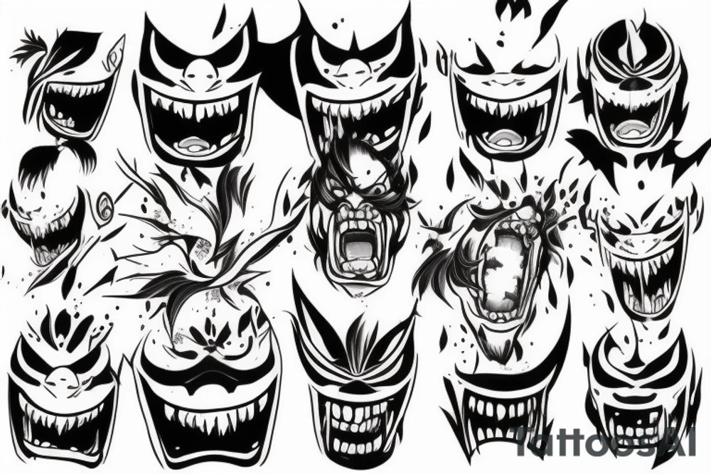 Oni screaming in pain with his mask destroyed tattoo idea