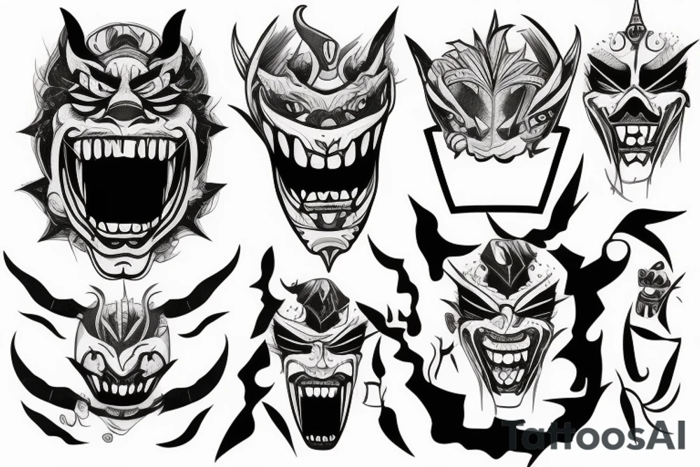 Oni screaming in pain with his mask destroyed tattoo idea