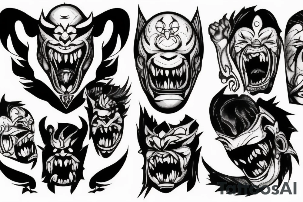 Oni screaming in pain with his mask destroyed tattoo idea