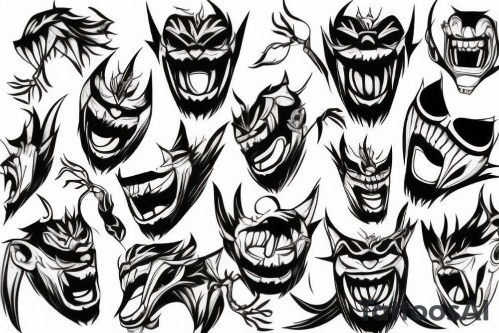 Oni screaming in pain with his mask destroyed tattoo idea