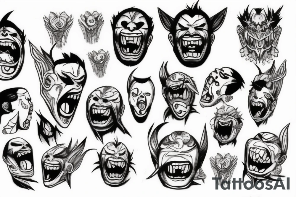 Oni screaming in pain with his mask destroyed tattoo idea