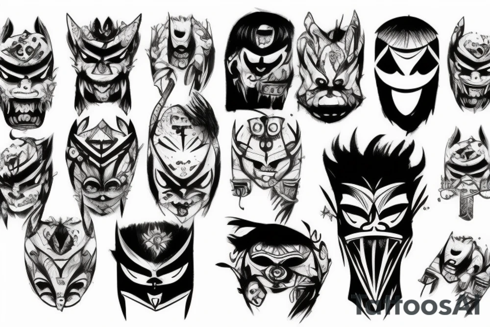 Oni with his mask distressed tattoo idea