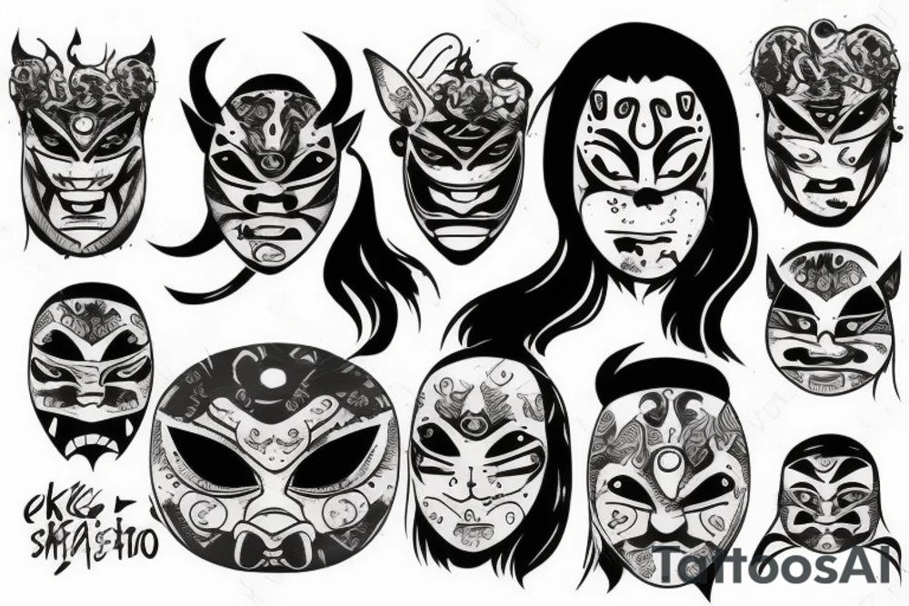Oni with his mask distressed tattoo idea