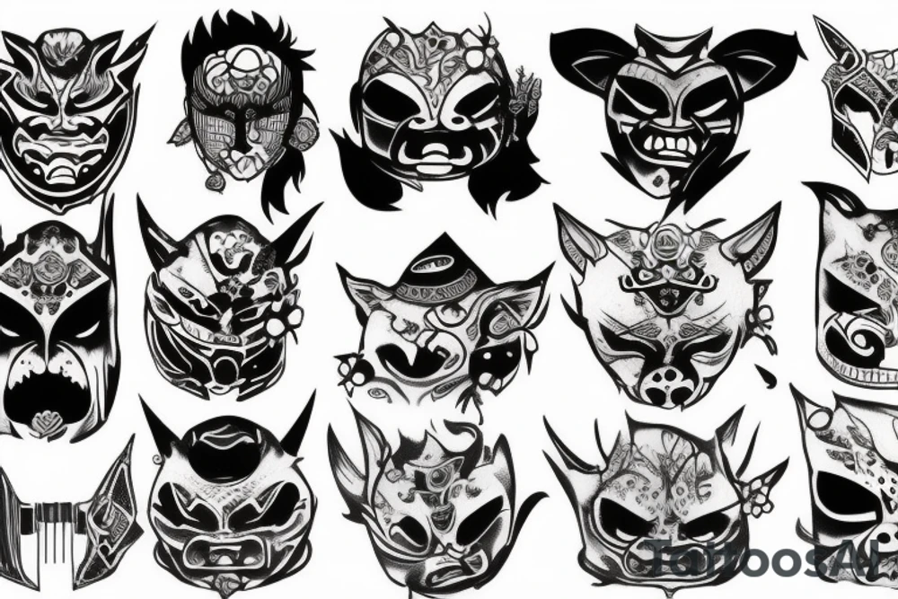 Oni with his mask distressed tattoo idea