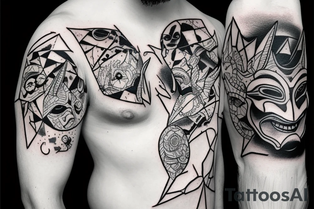 Oni with his mask distressed tattoo idea