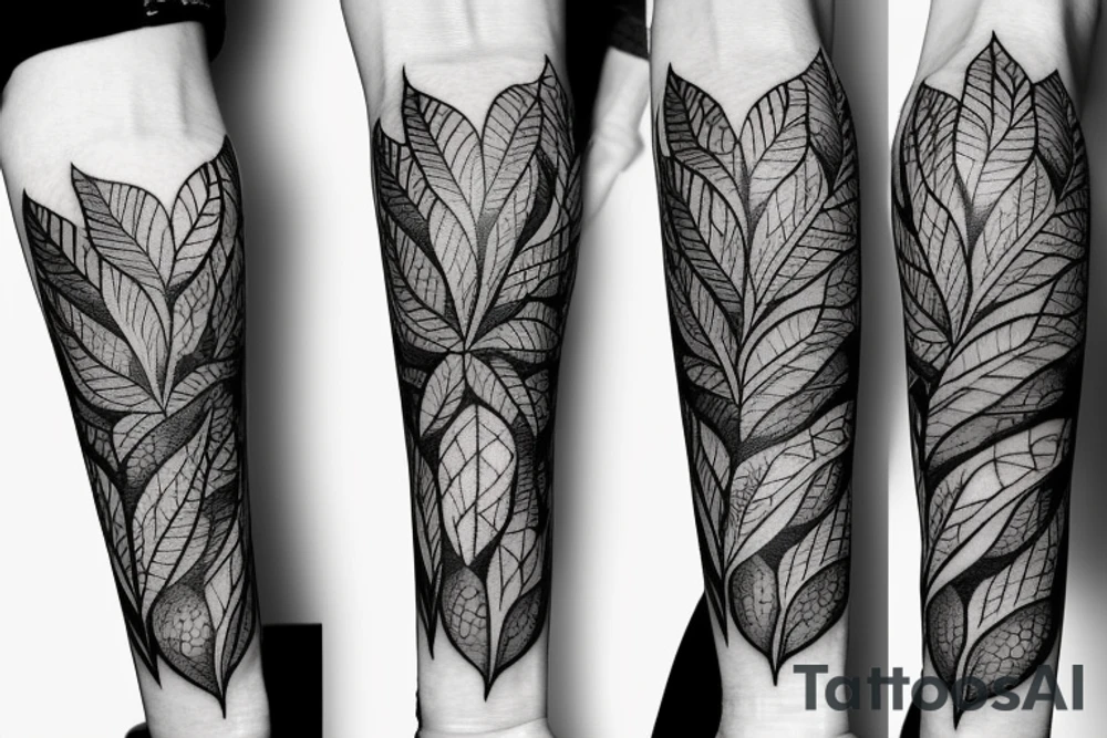 vines with leaves around wolf tattoo idea