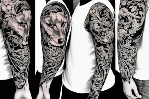 Flowery vines and wolf tattoo idea