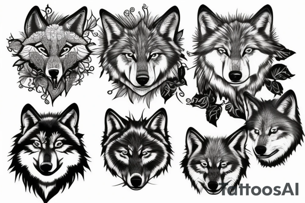 Flowery vines and wolf tattoo idea