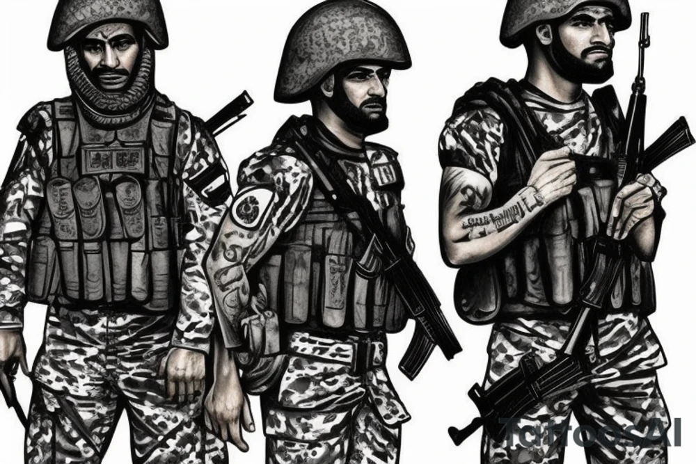 Iraq soldiers fighting in front of tower of babylon tattoo idea