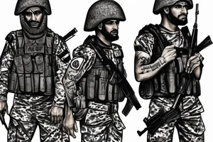 Iraq soldiers fighting in front of tower of babylon tattoo idea