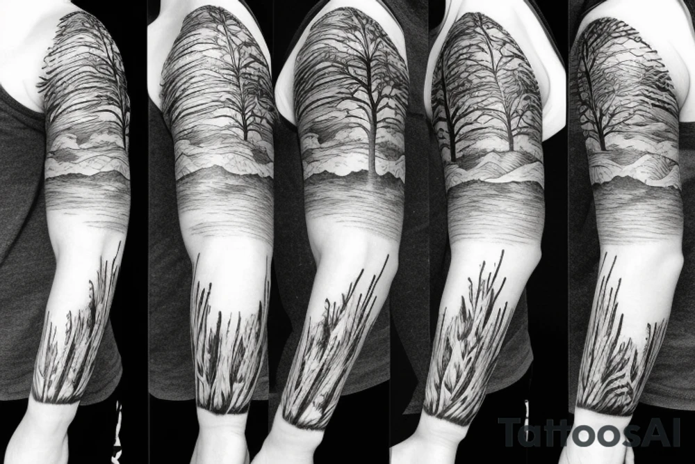 Mountain landscape sleeve tattoo idea