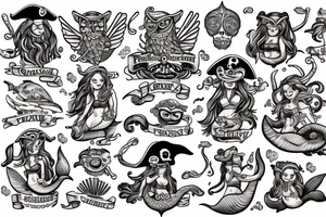 Pirate ship with mermaids and an owl tattoo idea