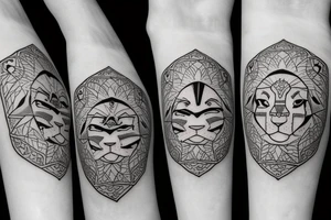 Create a minimalist single line tattoo family crest tattoo featuring a lion, olive tree, and sun to symbolize strength, unity, and vitality, blending Italian and Persian heritage. tattoo idea