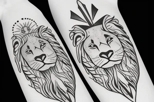 Create a minimalist single line tattoo family crest tattoo featuring a lion, olive tree, and sun to symbolize strength, unity, and vitality, blending Italian and Persian heritage. tattoo idea