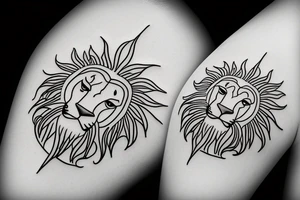 Create a minimalist single line tattoo family crest tattoo featuring a lion, olive tree, and sun to symbolize strength, unity, and vitality, blending Italian and Persian heritage. tattoo idea