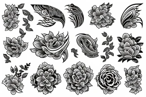 Fine line flower Asian style tattoo idea