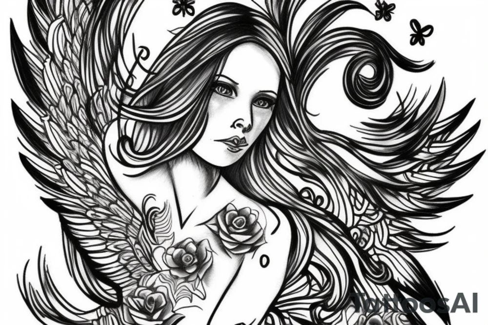 Angel fineline tattoo tattoo idea