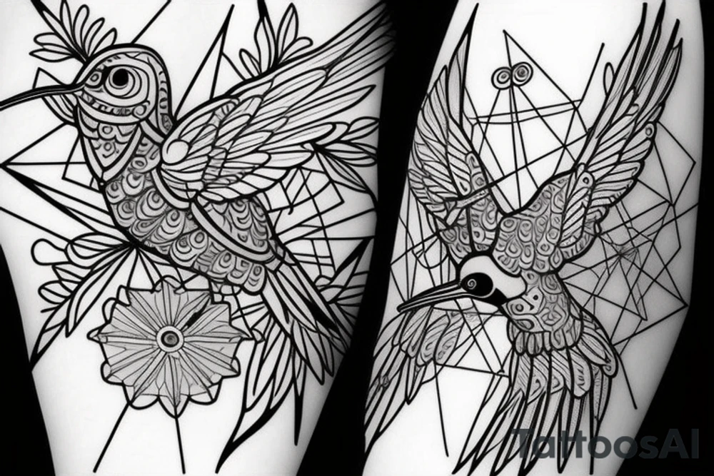 Hummingbird mixed with compass and random geometric figures for forearm tattoo idea