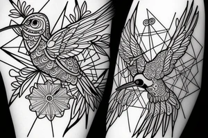 Hummingbird mixed with compass and random geometric figures for forearm tattoo idea