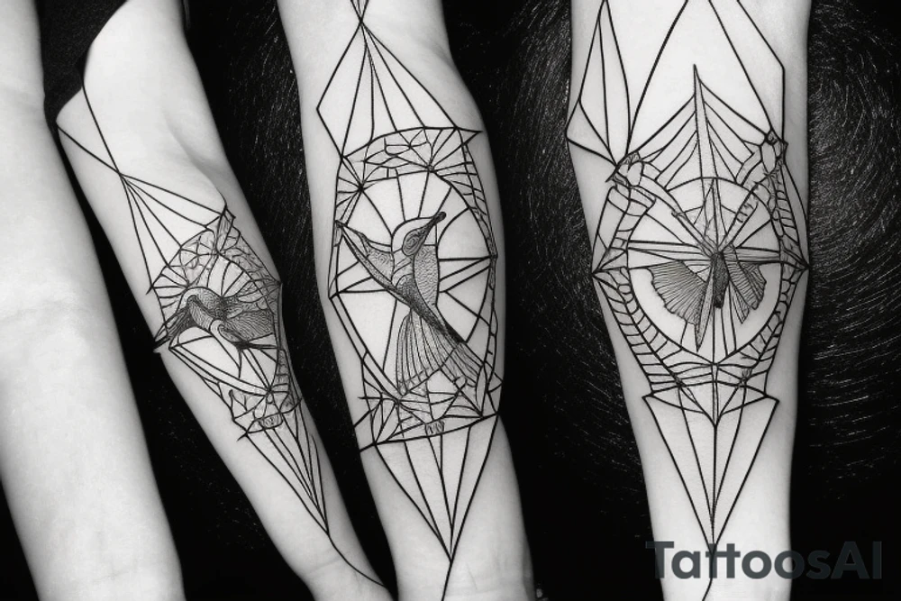Hummingbird mixed with compass and random geometric figures for forearm tattoo idea