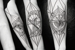 Hummingbird mixed with compass and random geometric figures for forearm tattoo idea