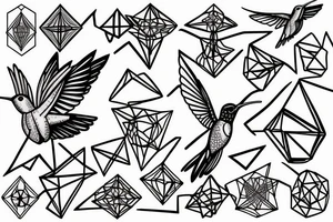 Hummingbird mixed with compass and random geometric figures for forearm tattoo idea